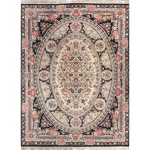 Tapis en laine noué à la main Aalam gris et noir Pae-5401, motif rectangulaire en médaillon, pour la décoration de la maison et du salon - Product Image 1
