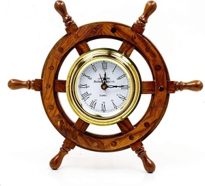 Artisanat bois bateau roue horloge décorative taille personnalisée décoration murale horloge navire roue nautique conception prix de gros horloge murale - Product Image 2
