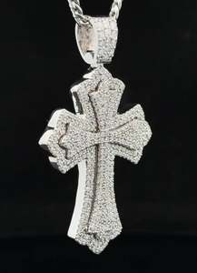 Colgante de Cruz de Plata de Ley 925 Chapado en Oro Amarillo de 14K para Hombre, Clásico para Fiestas con Diamantes - Product Image 2