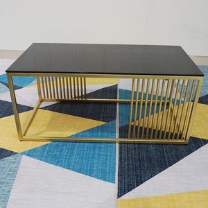 Contemporary Rectangle <b>Sofa</b> <b>Table</b> with Tempered Glass Top and Gold Frame - Product Image 3