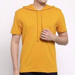 Basics OEM Ropa personalizada Camisas ajustadas para hombres Ropa de gimnasio Sudaderas con capucha Manga corta Color amarillo 100% Algodón Streetwear Sudaderas con capucha para hombres - Product Image 1