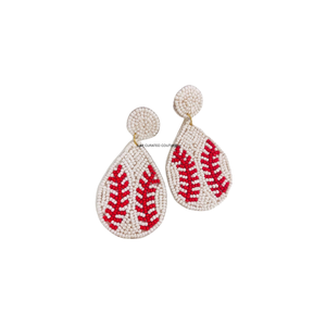 Boucles d'oreilles pendantes/à clip/à clous personnalisées en perles de rocaille sans nickel pour équipe de baseball, accessoire sportif pour femme - Product Image 1