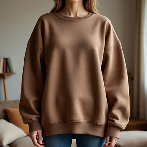 Sudaderas de felpa francesa de algodón de alta calidad para mujer, sudaderas gruesas de lana con hombros caídos, sudaderas de gran tamaño personalizadas en blanco lisas para mujer - Product Image 5