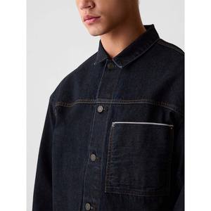 Chaqueta de mezclilla lavada Vintage para hombre personalizada OEM 100% algodón abotonado estilo callejero negro para invierno - Product Image 3