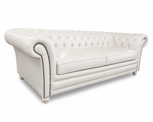 Canapé Chesterfield en cuir véritable blanc 3 places, design moderne du milieu du siècle, pieds en bois, fabriqué à la main, pour hôtel et villa - Product Image 3
