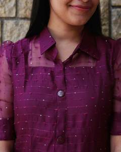 Top- Rated Western Cultural Style Purple Color <b>Women</b> Beautiful Organza Silk <b>Kurti</b> <b>For</b> Daily Routine& Office Party Special - Product Image 4