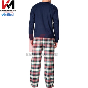 Conjunto de Pijama de 2 Piezas para Hombre, Ropa de Dormir Clásica a Cuadros, Ropa de Estar en Casa, Camiseta de Manga Larga, Pantalones con Cintura Elástica, Ajuste Relajado, Mezcla de Algodón Suave - Product Image 3