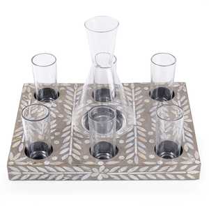 Plateau de service à vadrouille personnalisable fait à la main de qualité supérieure avec bol en verre nacré motif Rectangle article décoratif pour la maison - Product Image 3