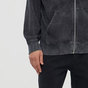 Heavy Weight Regular Fit Men's Zipper-Up Acid Wash Beaded Winter Otoño 100% Cotton Fleece Hoodie - Product Image 5