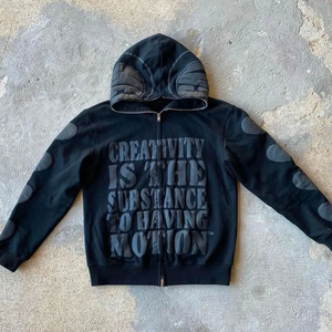 Sudaderas con capucha y cremallera de cara completa con logotipo personalizado Sudadera con capucha francesa Premium de gran tamaño con impresión de soplo térmico de cara Impresión de soplo de alta calidad - Product Image 1