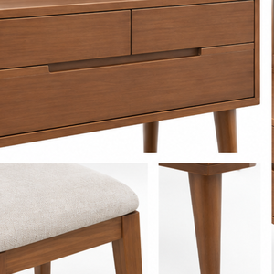 Modern Solid <b>Teak</b> Wood Dressing Table with Mirror and Storage <b>Shelves</b> Bedroom Vanity Set with Drawers Custom Size and Color - Product Image 5