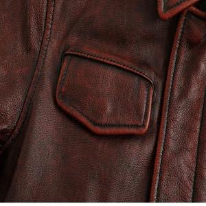 Chaqueta de piel de vaca de capa superior, chaqueta de bombardero de ocio con cuello levantado a la moda, corta Vintage de cuero genuino 100% para hombre - Product Image 6