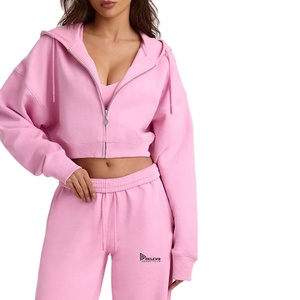 Women Tracksuit Set Short Zipper Hoodie and Jogger Pants Casual Sportswear Polyester Spandex Fabric OEM ODM - Product Image 3
