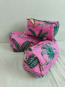 Set of 3 Cotton Quilted <b>Makeup</b> <b>Bags</b> with Animal Print Zipper Closure-Lightweight <b>Travel</b> & Cosmetic Organizer - Product Image 3