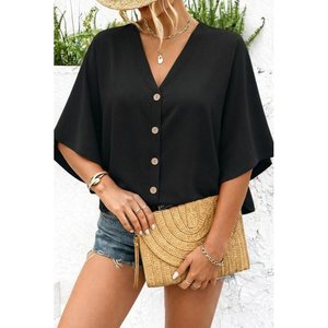 Blusa Aerobin de Manga Corta con Cuello en V y Botones Delanteros para Mujer de Jane's, Corte Holgado Informal, Modelo 32550 - Product Image 1
