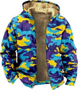 Sweat à capuche zippé pour homme Veste graphique doublée Sherpa d'hiver Cool Thermal Coat Tie Dye 100% Cotton Embroidered Outwear for Cold Time - Product Image 5