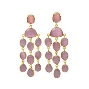 Nouvel arrivage Boucles d'oreilles chandelier en quartz rose tendance Ensemble de boucles d'oreilles dorées - Product Image 1