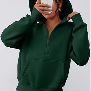 เสื้อสเวตเตอร์โอเวอร์ไซส์แบบสวมศีรษะมีกระเป๋าแฟชั่นอินเทรนด์แบบมีซิปครึ่งตัวเสื้อผ้าฤดูหนาวลำลอง - Product Image 1