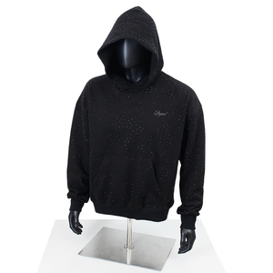 Sweat-shirts à capuche personnalisés en coton lourd de qualité supérieure, broderie et strass, pour hommes - Product Image 1