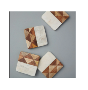 Ensemble de sous-verres en marbre et en bois de qualité supérieure Ensemble de sous-verres en verre et tasse de quatre tasses - Product Image 2