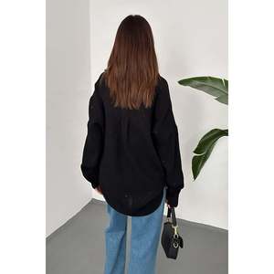 <b>Black</b> Embroidered Oversize <b>Shirt</b> - <b>Black</b> - Product Image 4
