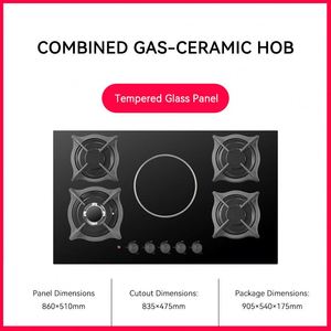 Table de cuisson à induction intégrée quatre feux gaz et un électrique, double usage gaz/électrique, surface en verre disponible - Product Image 6