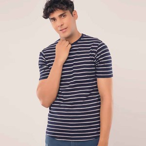 T-shirt noir à rayures pour hommes avec logo personnalisé T-shirt à col rond pour hommes T-shirt classique à col rond pour hommes - Product Image 3