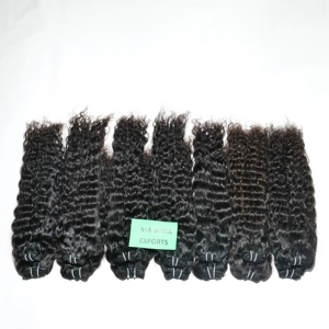 Vente en gros d'extensions de cheveux indiens humains non transformés de qualité supérieure 100% paquets vierges bruts de couleur noire crépus bouclés - Product Image 4