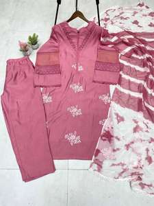 ชุดสูทงานปาร์ตี้ดีไซน์เนอร์ชุดผ้าไหมโรมันปักลายเสื้อและกางเกงผ้าชีฟองพิมพ์ลาย - Product Image 5