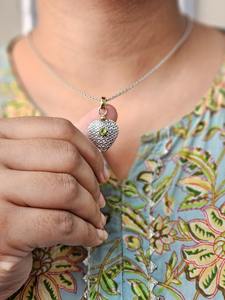 Heart Shape Two-Tone Silver Dome <b>Pendant</b> with <b>Peridot</b> Gemstone Fine Silver Charms - Product Image 2