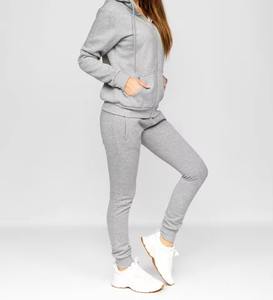 Nuevo estilo de alta calidad 100% algodón Mujer cremallera chándal cuello con capucha patrón sólido liso de gran tamaño de dos piezas para damas - Product Image 3