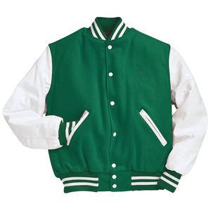 Nouvelle collection 2022 veste en cuir véritable 100% laine verte et blanche, patchwork unisexe personnalisé de haute qualité - Product Image 1