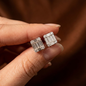 Boucles d'oreilles clous classiques en or blanc 18 carats massif, serties de diamants naturels taille baguette et taille ronde, mosaïque, bijoux fins pour hommes - Product Image 5