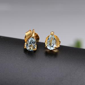 Boucles d'oreilles pendantes en argent sterling 925 plaqué or vintage, serties de topaze bleue naturelle, faites à la main, élégantes pour mariage et soirée, vente en gros - Product Image 2