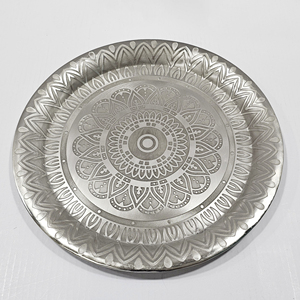 Bạc Thaali Sắt Thân Thiện Với Môi Phân Hủy Sinh Học Vòng Kích Thước Tùy Chỉnh Hiện Đại Sang Trọng Bohemian Ấn Độ Bữa Ăn Tối Tấm Set - Product Image 1