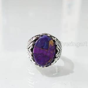 Anillo de Plata de Ley 925 para Hombre con Turquesa Natural Púrpura Cobre, Gema de Nacimiento de Diciembre, Joyería Árabe para Fiesta - Product Image 1