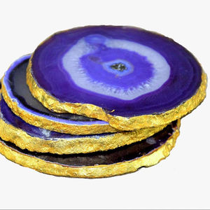 Sous-verres élégants en agate naturelle bleue-Ensemble de sous-verres en pierre semi-précieuse pour café, thé, bière et décoration de maison de luxe - Product Image 1