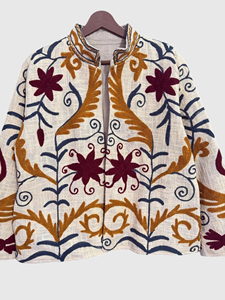 Hand Embroidered Floral Mandarin Collar Jacket Full Sleeve Plus Size Women'<b>s</b> Spring Wear Cotton Woven Prairie Chic Style - Product Image 4