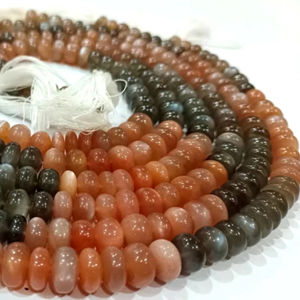 Cuentas naturales de piedra lunar múltiple con forma de rondelle lisas de 9 a 12 mm vendidas por hebra de 7 pulgadas de largo - Product Image 1