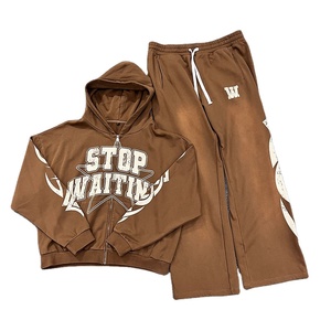 Conjunto de Sudadera con Capucha y Pantalones Acampanados con Pedrería al por Mayor, Estilo Urbano Personalizado - Product Image 1