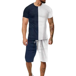 เสื้อยืดแขนสั้นและกางเกงขาสั้นชุดออกกำลังกายผ้าโพลีเอสเตอร์/ ผ้าฝ้ายระบายอากาศได้ดีสำหรับผู้ชายฤดูร้อนขายส่ง - Product Image 2