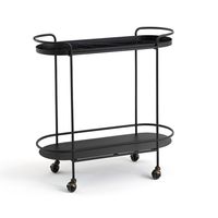 Chariot de service extérieur pour hôtel, moderne, en métal, à trois niveaux, fait main, avec 4 roulettes pivotantes et surfaces de plateau en verre cristal écologique