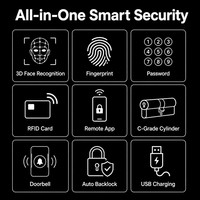 Cerradura Inteligente 8 en 1 con Reconocimiento Facial, Vena de la Palma, Cámara de Video, WiFi Tuya, Sin Llave, Cerrojo de Aleación de Aluminio para Seguridad del Hogar