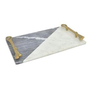 Bandeja para servir de mármol negro de alta calidad Mango de latón Nuevo último diseño Precio al por mayor para bodas Técnicas de artesanía de metal - Product Image 3