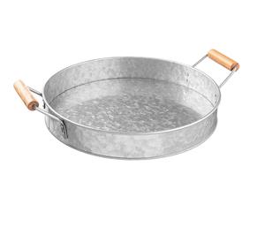 Bandeja galvanizada de hierro de bajo precio con mango de madera Bandeja para servir Fabricante de bandejas de vino decorativas galvanizadas. - Product Image 5