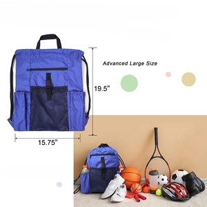 Blue <b>Drawstring</b> <b>Backpack</b> With Side Pockets And Sturdy Zipper For Outdoor Use Best Price Wholesale OEM Supplier - Product Image 3