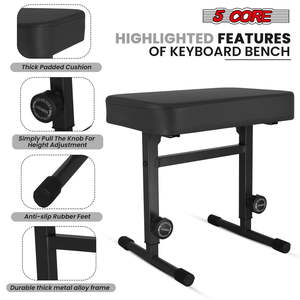 5 Core Keyboard Bench 3 <b>Padded</b> Cushioned Piano <b>Stool</b> Height Adjustable Guitar Seat Folding Portable - Product Image 5