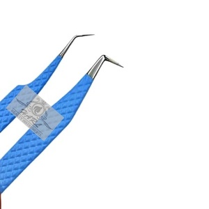 Pinzas de aislamiento de bota fina de 90 grados azul bebé, pinzas de extensión de pestañas de acero inoxidable, herramientas de belleza para suministros de pestañas para bebés - Product Image 4