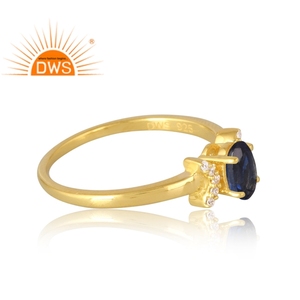 Anillo de plata de ley 925 hecho a mano en India, chapado en oro de 18 quilates con piedras preciosas naturales de circonita cúbica y zafiro, joyería fina para mujer, regalo para ella. - Product Image 4