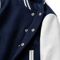Premium Marineblaue Lederjacke mit Wollkörper und Gesticktem Aufnäher, College-Bomberjacke, Streetwear-Jacke, Maßanfertigung OEM ODM Großhandel US